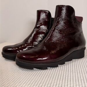 Waldläufer Burgundy Patent Leather Comfort Ankle Boots EU 37 US 6.5 Zip Lug Sole